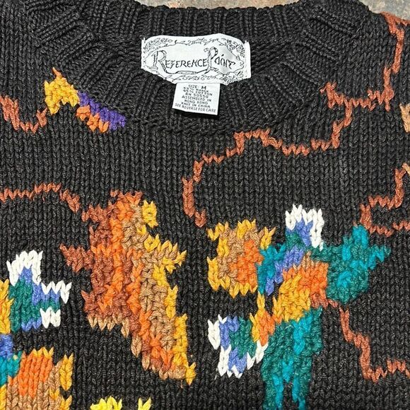 Reference Point Medium Knit Grandma Sweater Asian Flowers - Picture 2 of 7